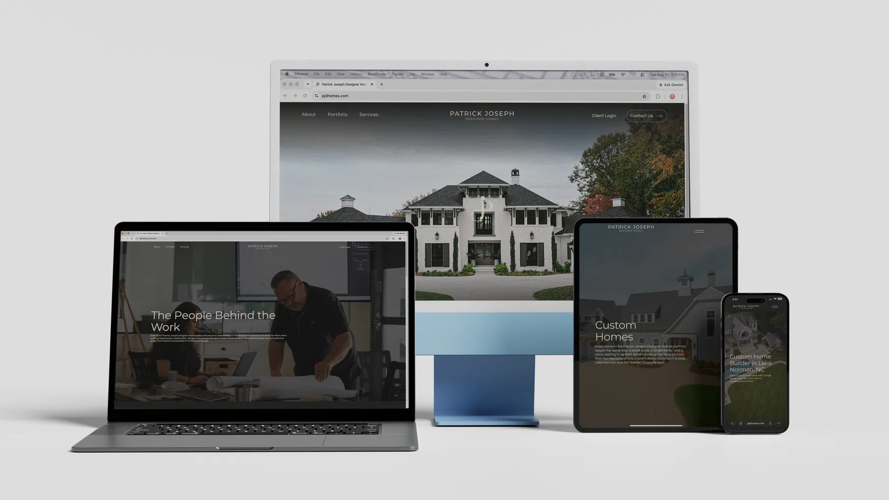 PJD Homes website shown on desktop, laptop, tablet and phone.